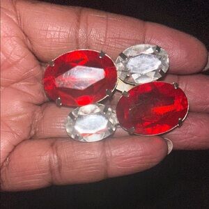 Vintage Red and Silver Oval Earrings